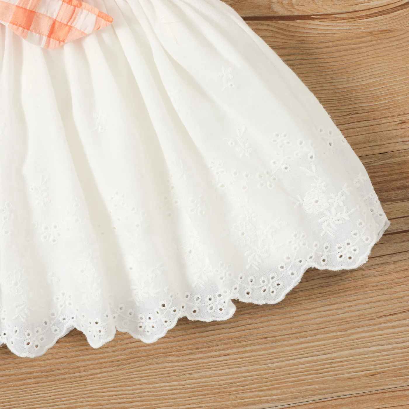 2pcs Toddler Girl Cotton Ruffle Trim Plaid Top and Belted Schiffy Skirt Set Yellow image 5