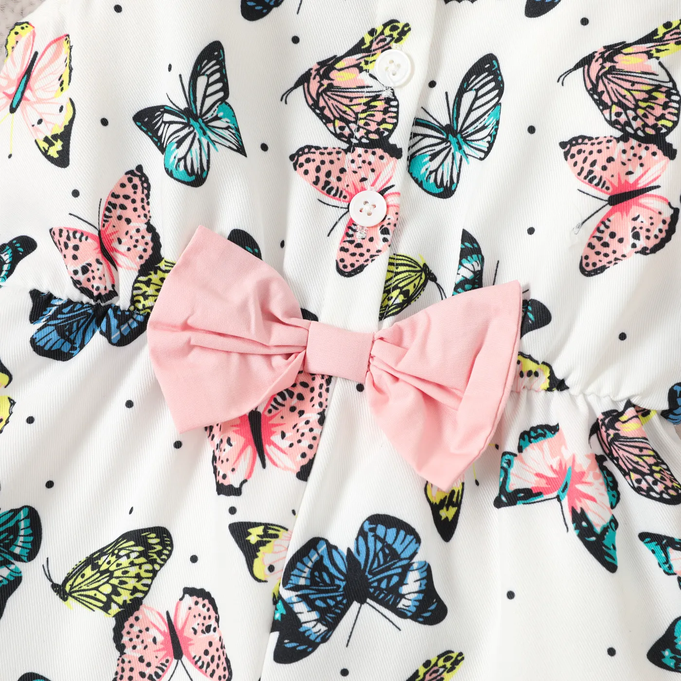 Toddler Girl Butterfly Print Bow Front Flutter-sleeve Romper Color block image 3