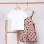 2pcs Toddler Boy Letter Print Short-sleeve Tee and Geo Pattern Overall Romper Set    image 3
