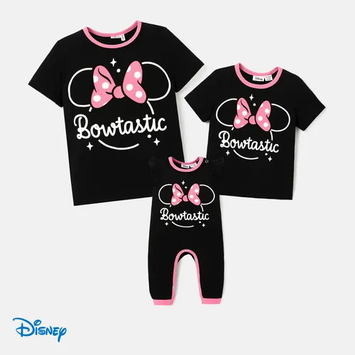 Disney Mickey and Friends Mommy and Me Letter Bow Print Colorblock Short-sleeve Tops