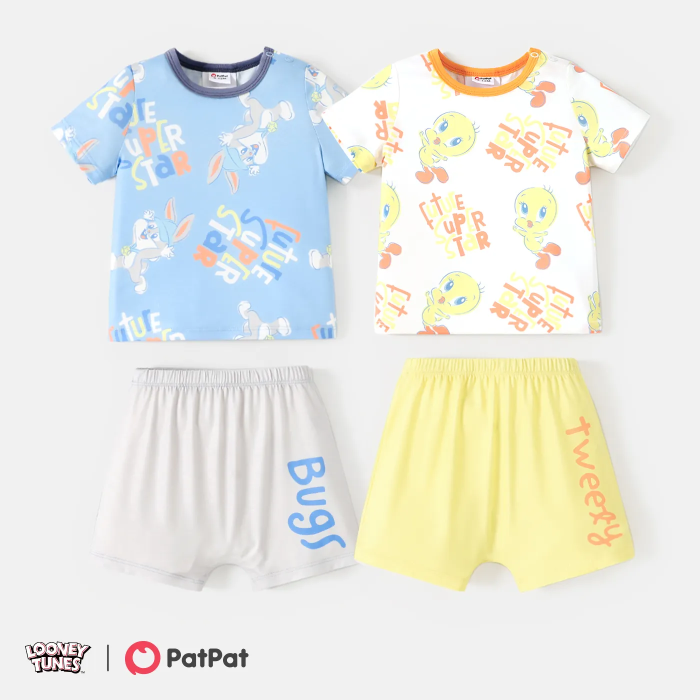 Looney Tunes Baby Boy 2pcs Naia™ Character Print Short-sleeve Tee and Letter Print Shorts Set