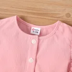 2pcs Baby Girl Texture Front Buttons Ruffle Solid Top and Belted Shorts Set Pink image 5