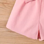 2pcs Baby Girl Texture Front Buttons Ruffle Solid Top and Belted Shorts Set Pink image 6