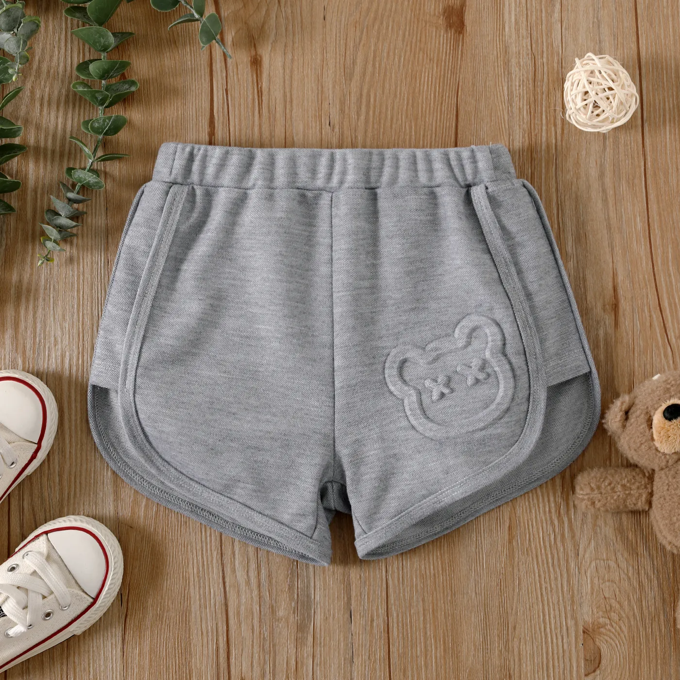 Toddler Girl/Boy Solid Bear Embossed Shorts