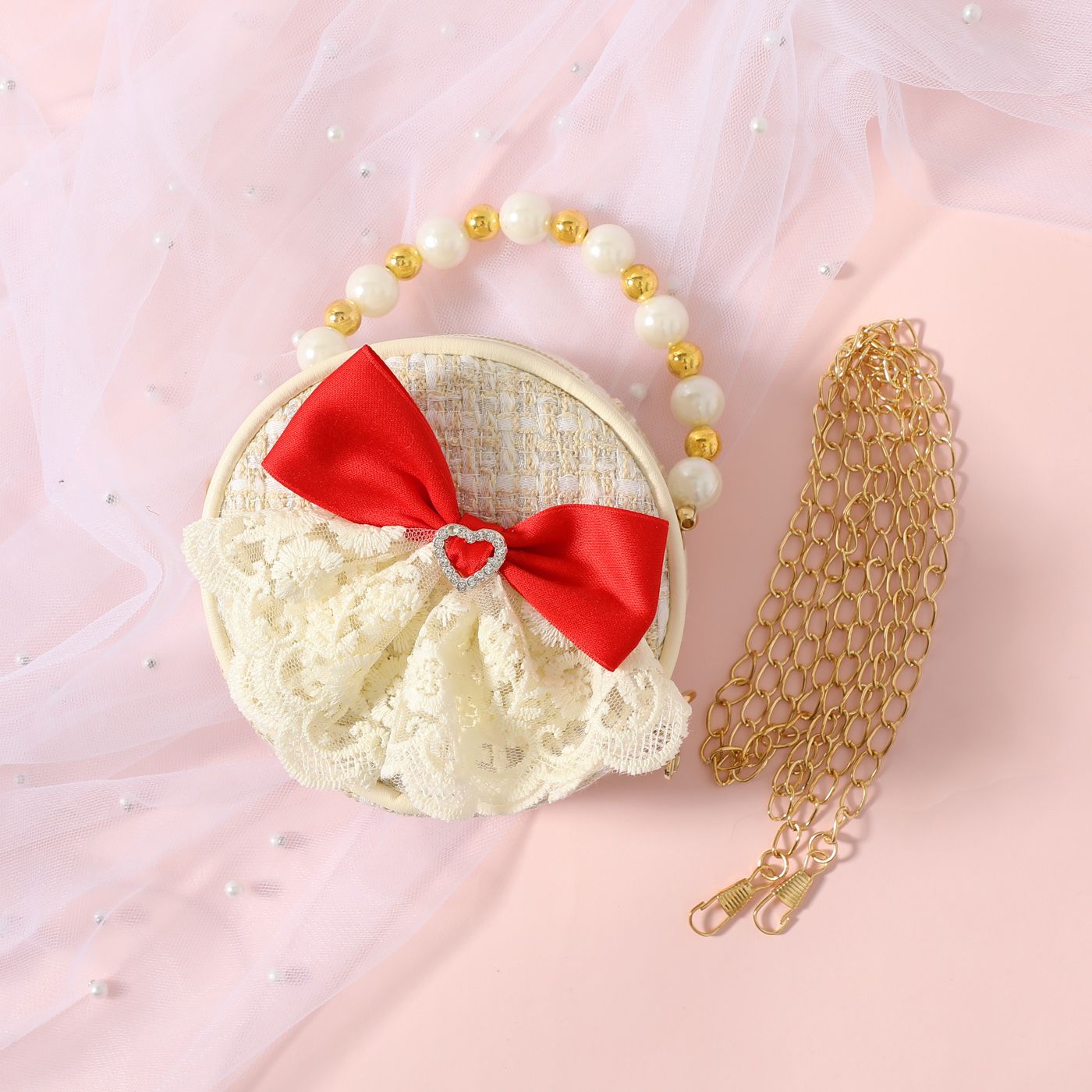 

Toddler/Kid Girl Bow Decor Pearl Handbag