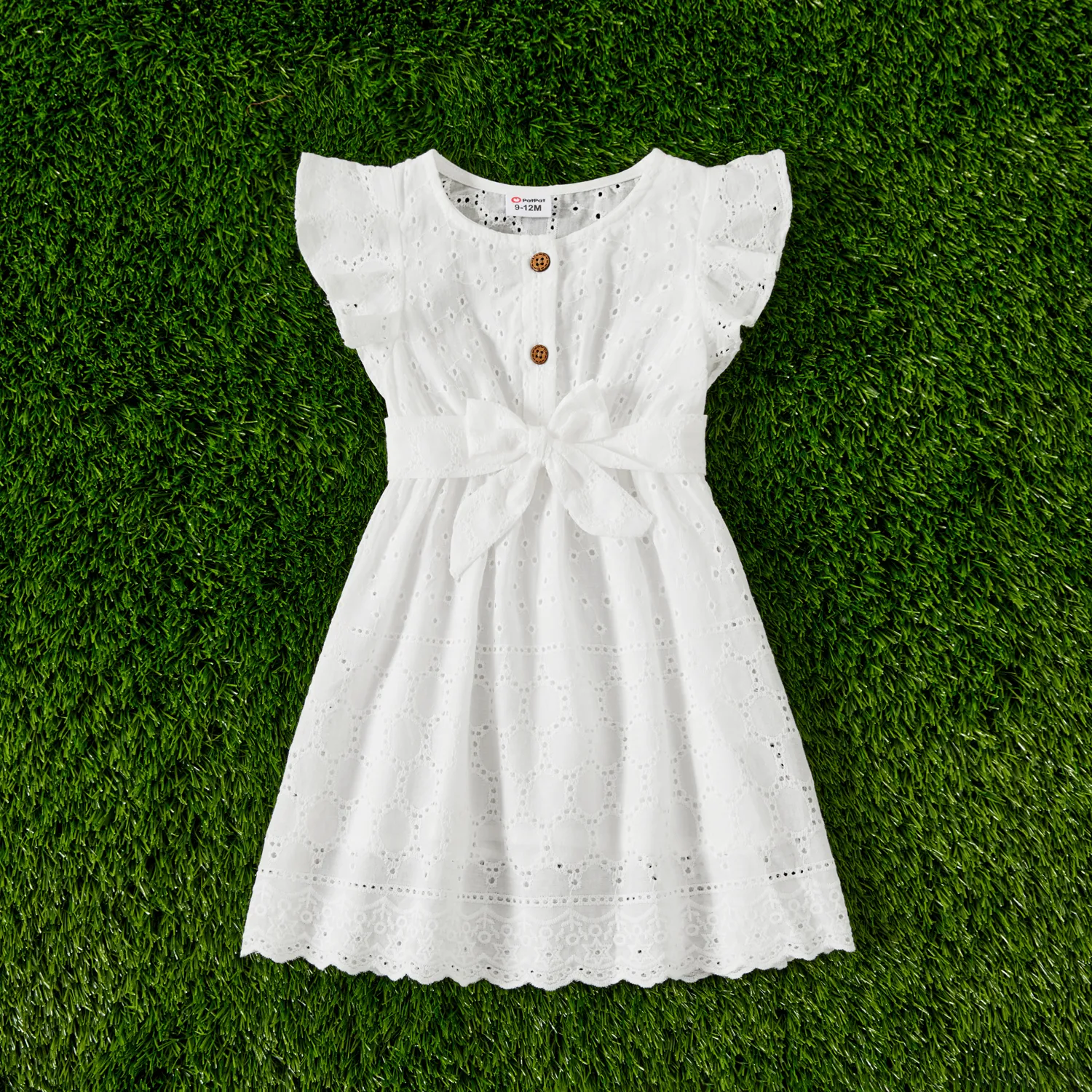 Mommy and Me 100% Cotton Solid Textured Flutter-sleeve Belted Dresses  image 1