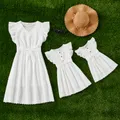 Mommy and Me 100% Cotton Solid Textured Flutter-sleeve Belted Dresses  image 2
