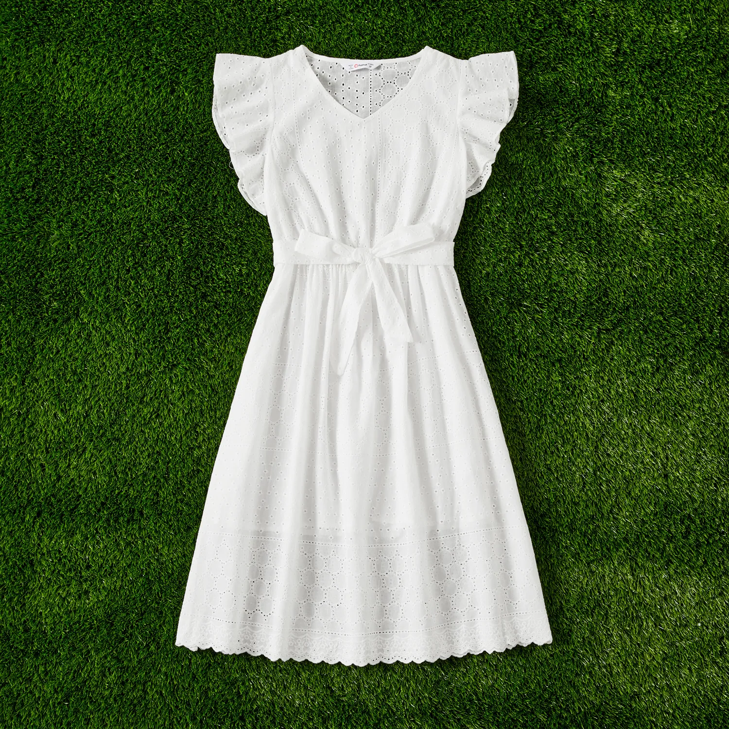 Mommy and Me 100% Cotton Solid Textured Flutter-sleeve Belted Dresses  big image 9