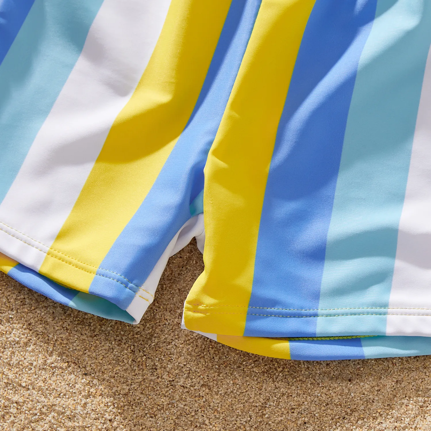 Family Matching Allover Print Scallop Trim One Piece Swimsuit or Striped Swim Trunks Shorts  image 5
