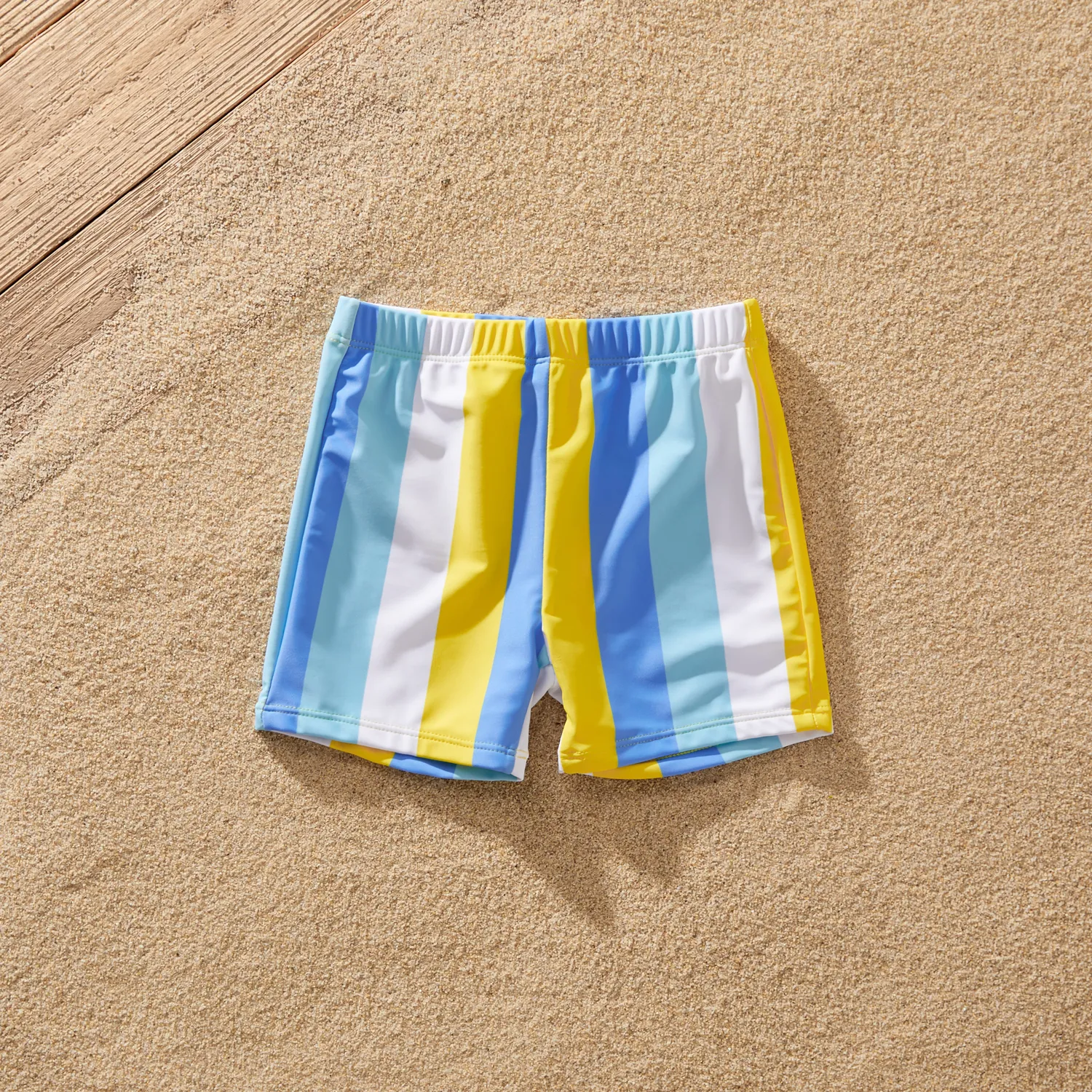 Family Matching Allover Print Scallop Trim One Piece Swimsuit or Striped Swim Trunks Shorts  big image 1