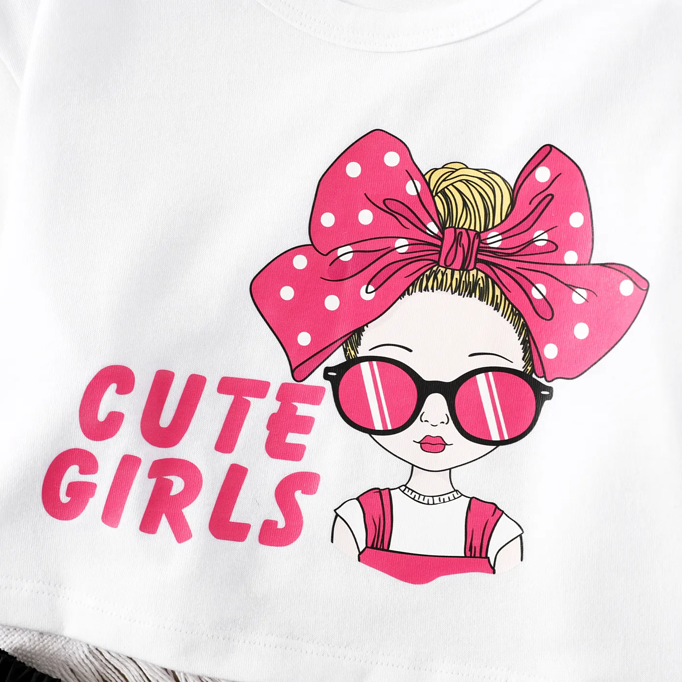 2pcs Toddler Girl Figure & Letter Print Short-sleeve Tee and Black Mesh Skirt Set Black image 3