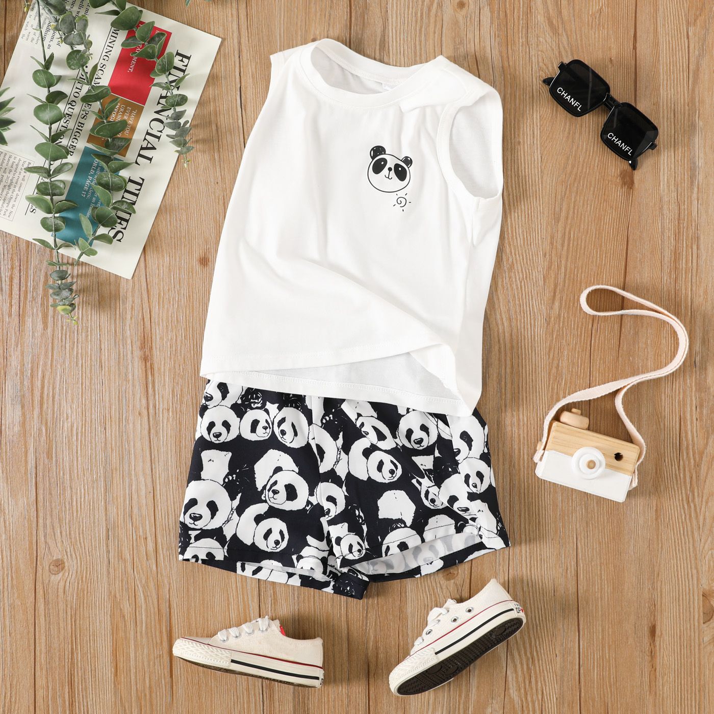 

2pcs Toddler Boy Panda Print Tank Top and Shorts Set