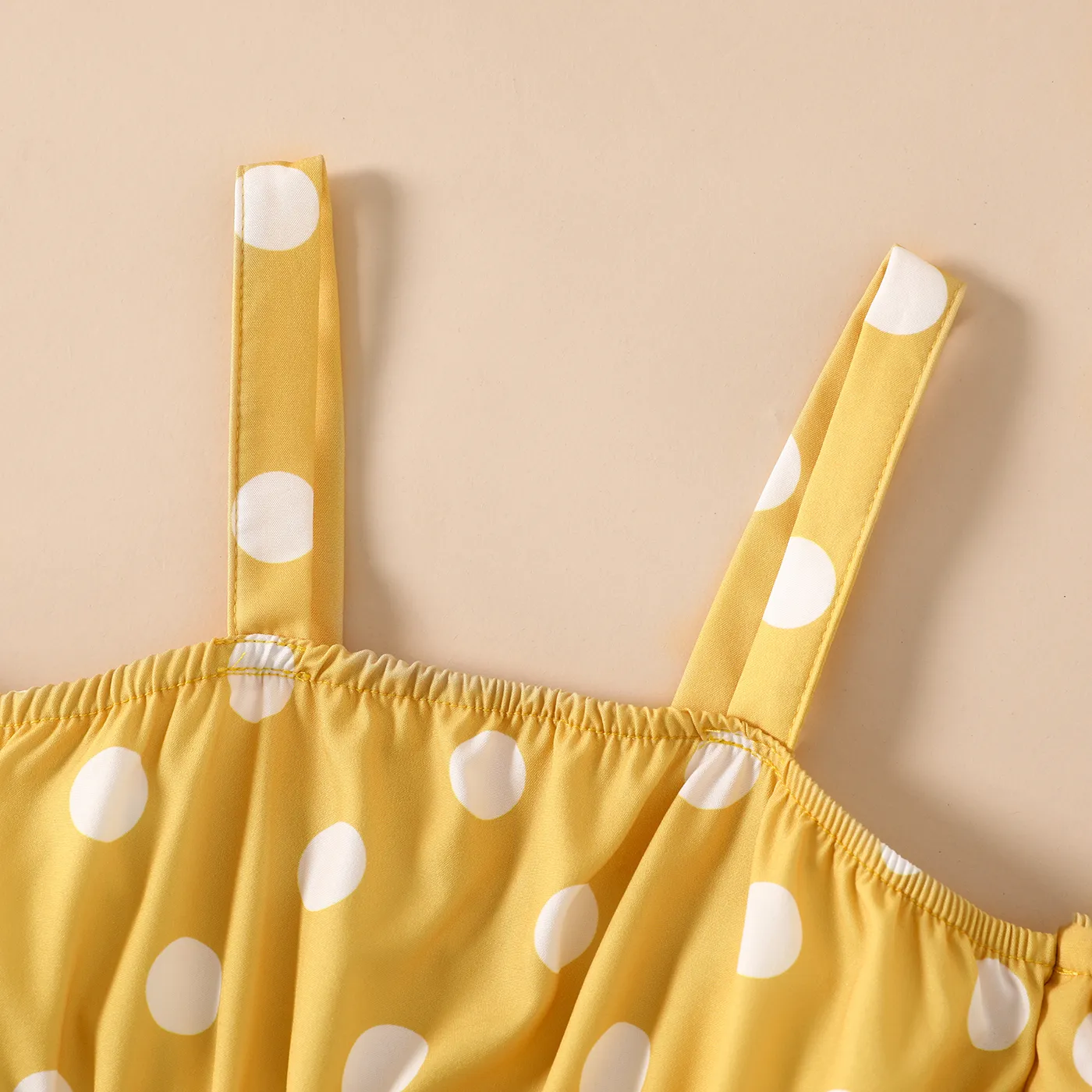 Toddler Girl Polka Dots Pattern Cold Shoulder Dress  Yellow image 3