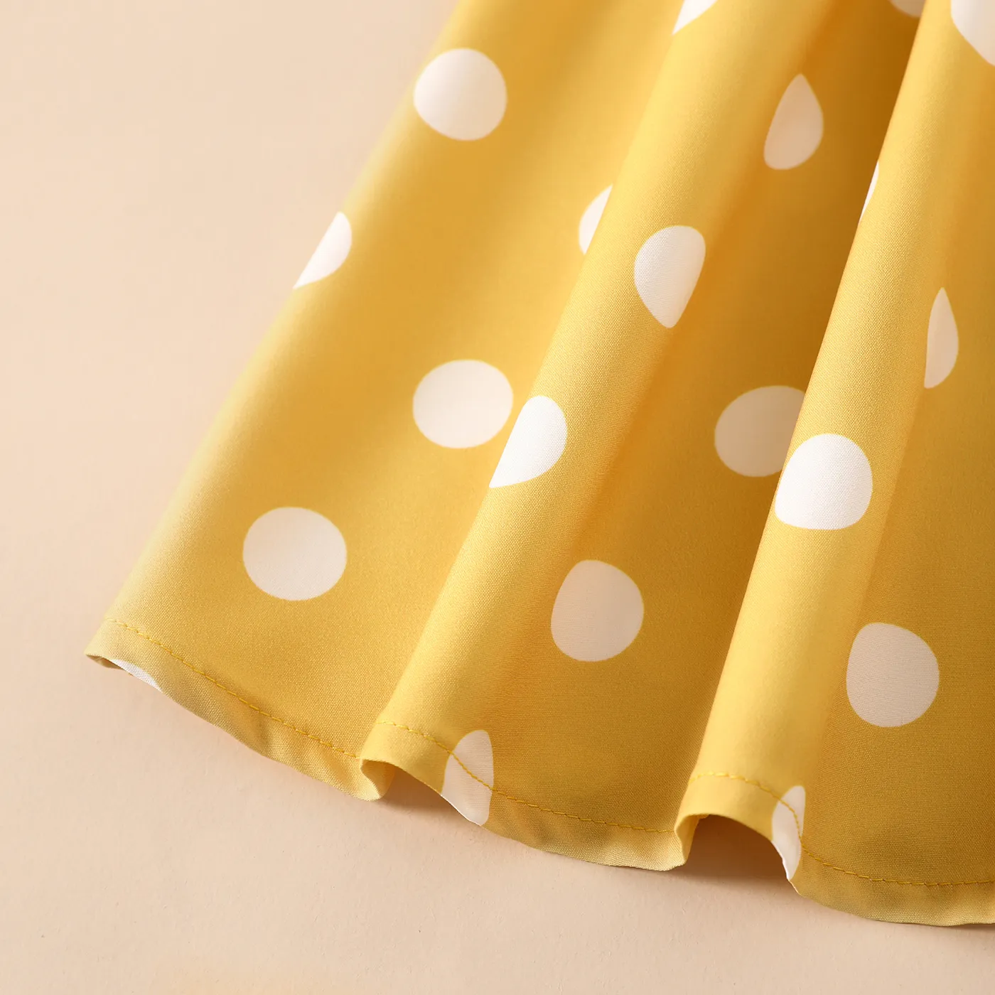 Toddler Girl Polka Dots Pattern Cold Shoulder Dress  Yellow image 5