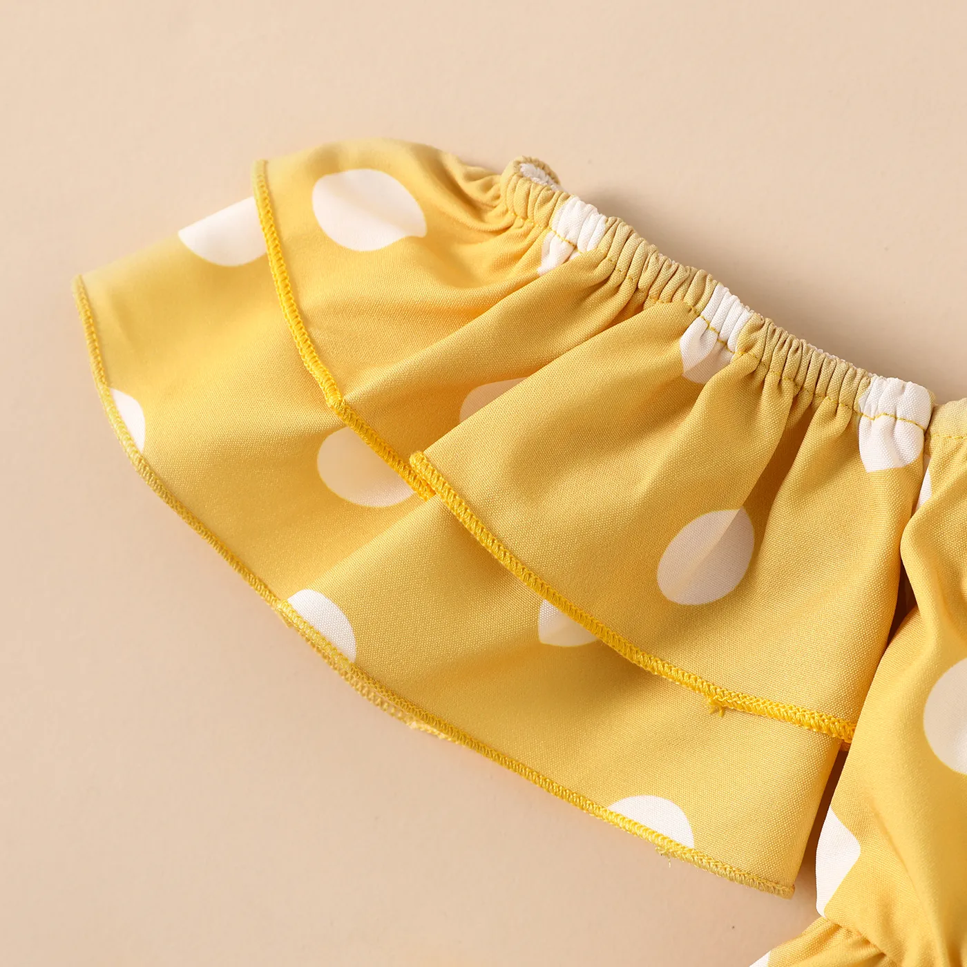 Toddler Girl Polka Dots Pattern Cold Shoulder Dress  Yellow image 4