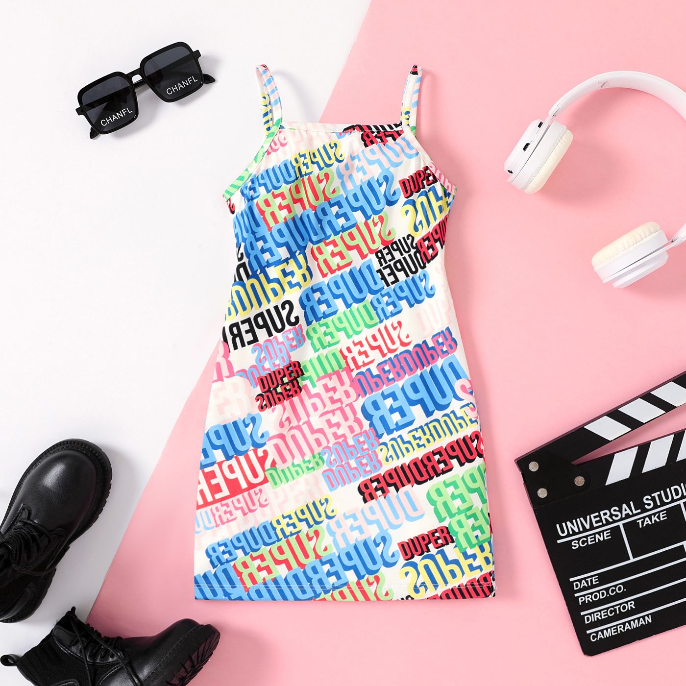 

Toddler Girl Allover Colorful Letter Print Cami Dress
