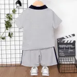 2pcs Kid Boy Letter Embroidered Colorblock Polo Neck Short-sleeve Top and Shorts Set   image 2