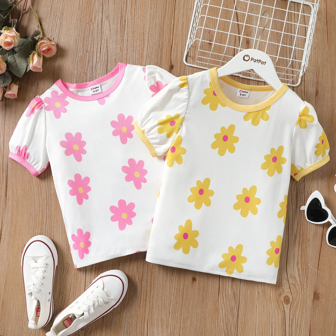 Kinder Mädchen Pflanzen und Blumen Kurzärmelig T-Shirts gelb big image 1