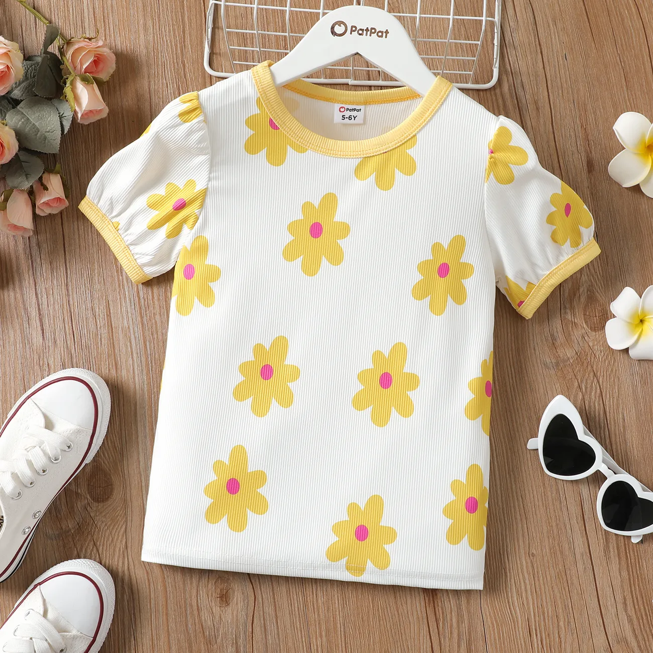 Chicos Chica Plantas y flores Manga corta Camiseta Amarillo big image 1