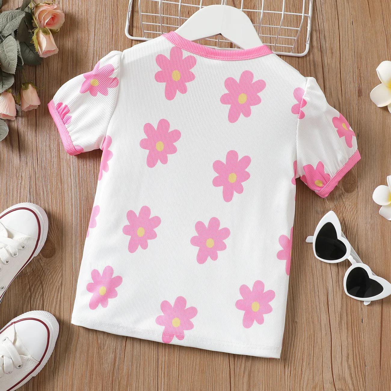 Kinder Mädchen Pflanzen und Blumen Kurzärmelig T-Shirts rosa big image 1