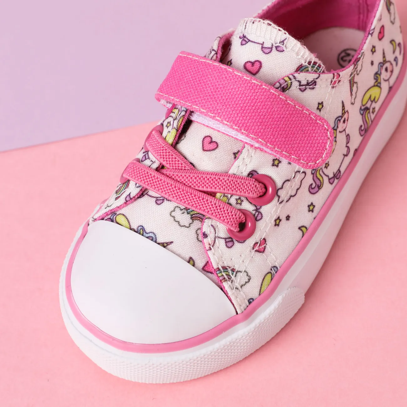 Toddler/Kid Rainbow & Horse Print Velcro Flat Casual Shoes Dark Pink big image 1