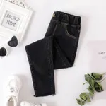 Kinder Mädchen Unifarben Aufgesetzte Tasche Jeans schwarz