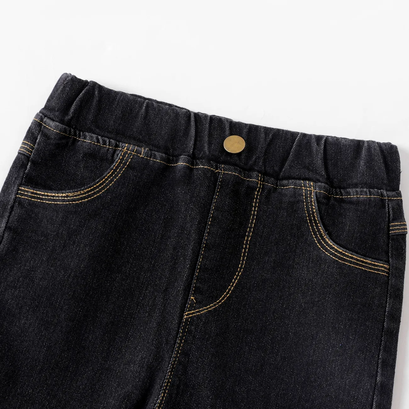 Kinder Mädchen Unifarben Aufgesetzte Tasche Jeans schwarz big image 1