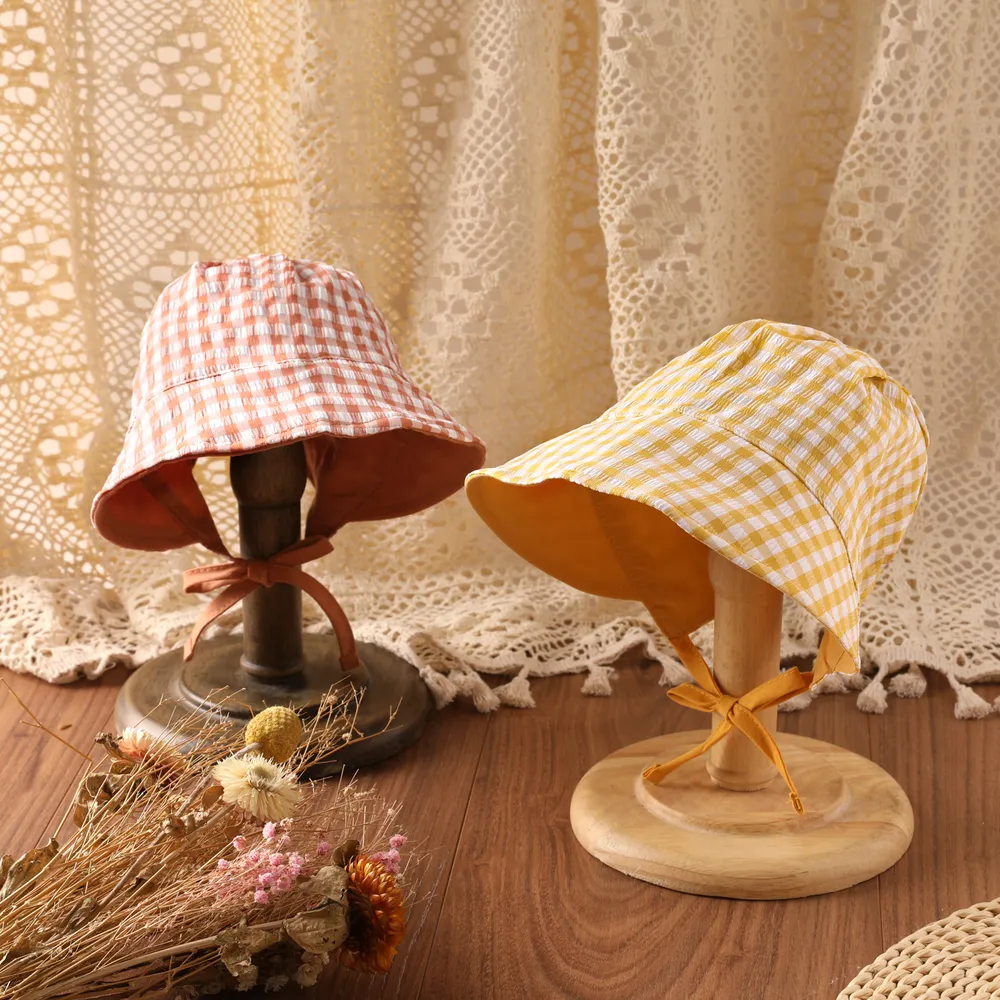 Baby Girl 100% Cotton Plaid Hat big image 6