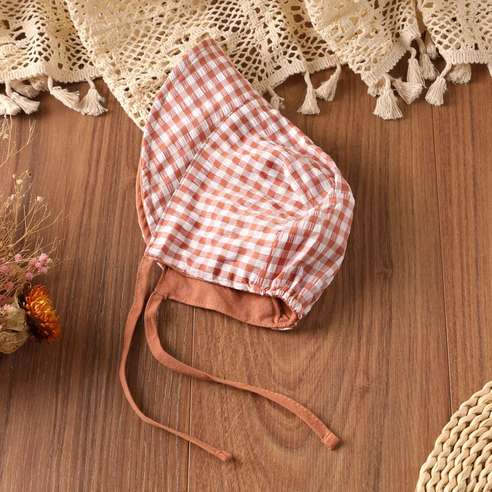 Baby Girl 100% Cotton Plaid Hat big image 1
