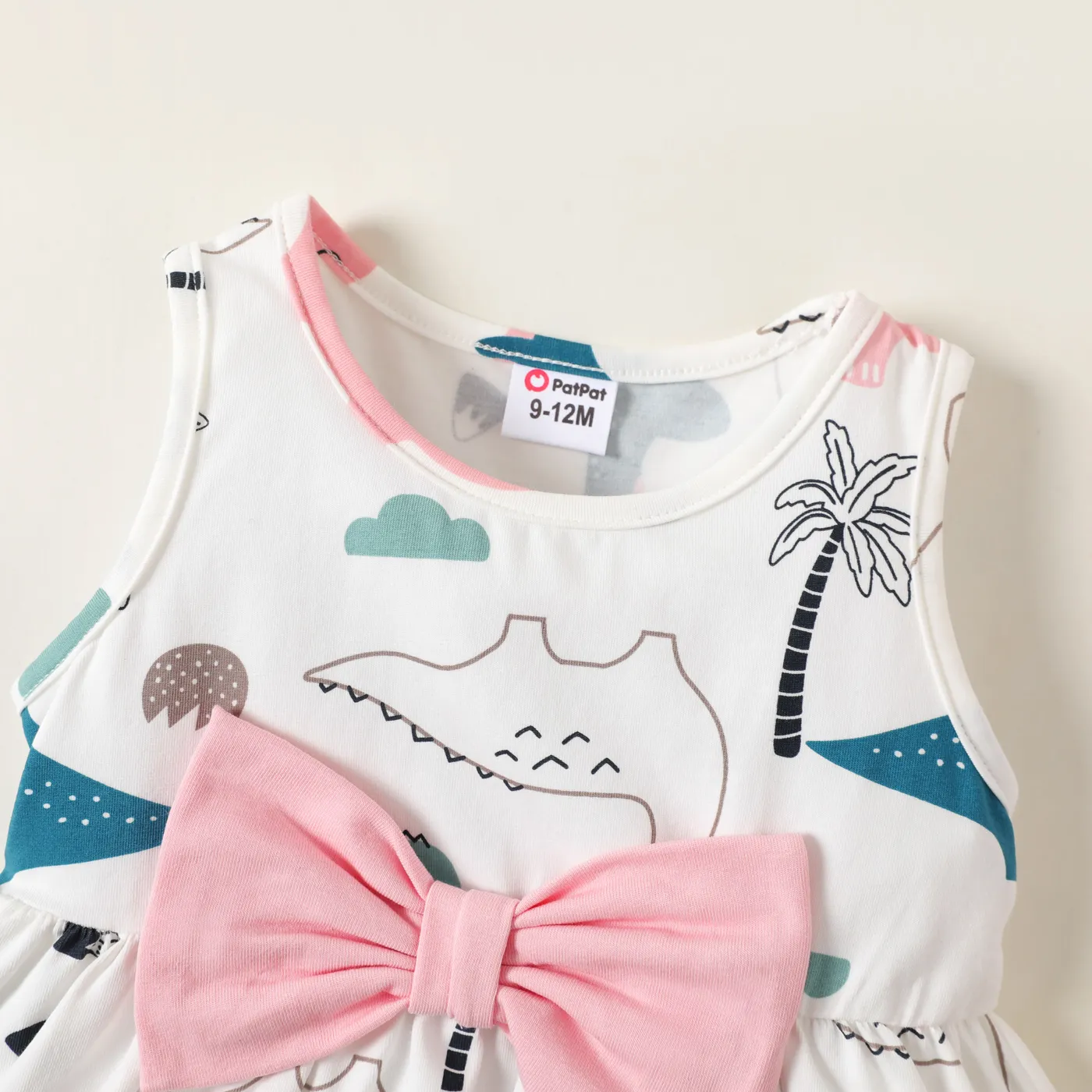 2pcs Baby Girl 95% Cotton Animal Print Bow Decor Ruffle Sleeveless Top and Solid Pants Set Pink image 3