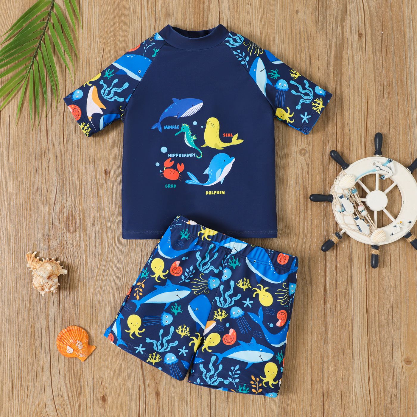 

Toddler Boy Sea Animal Print Top and Swim Trunks