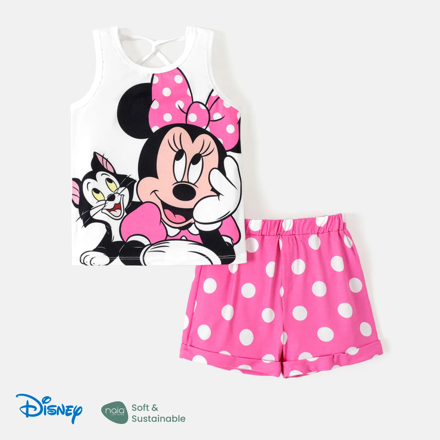 

Disney Mickey and Friends Toddler Girl 2pcs Naia™ Character Print Tank Top and Polka Dots/Floral Print Shorts Set