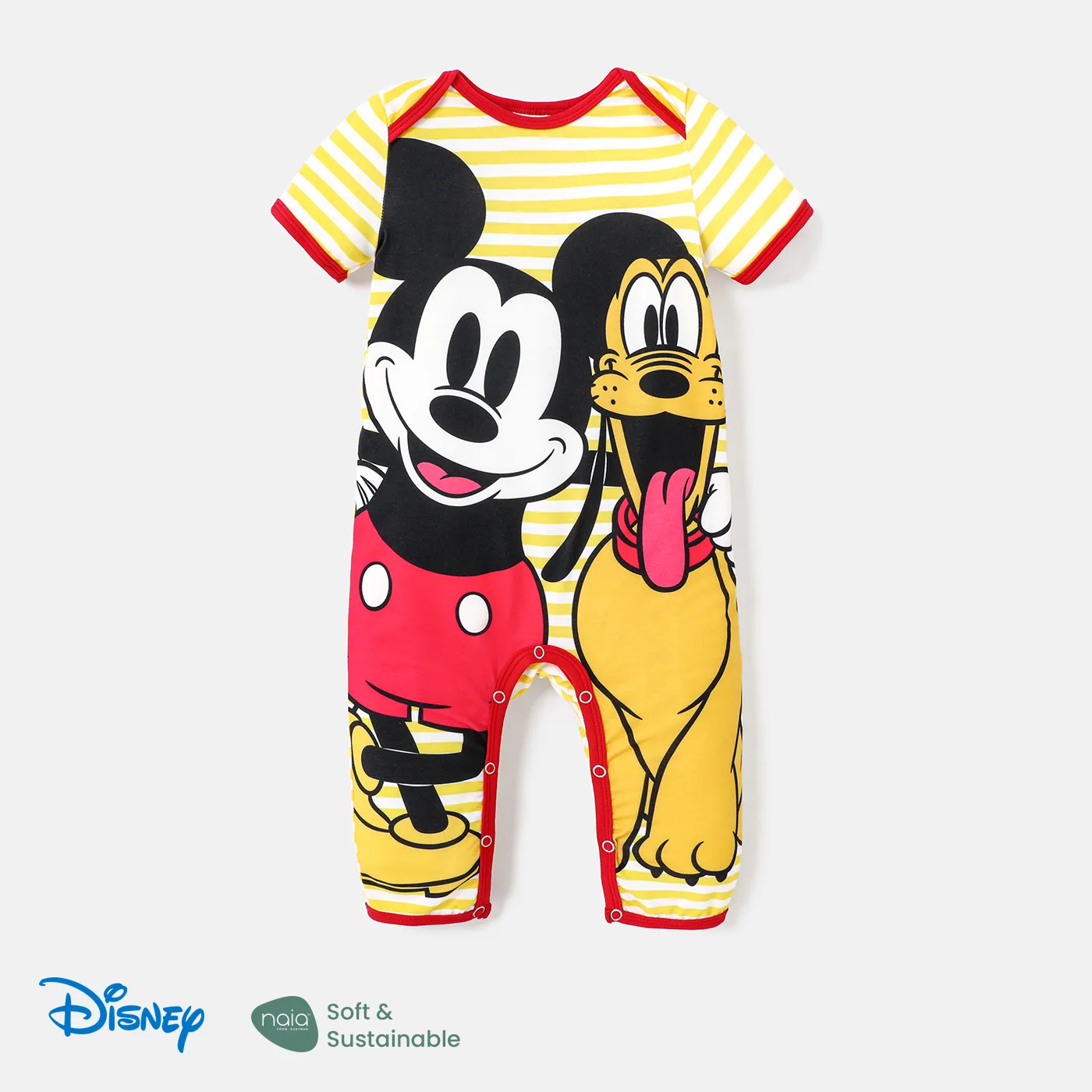 Disney Mickey and Friends Baby Boy/Girl Striped Short-sleeve Graphic Naia™ Jumpsuit Yellow