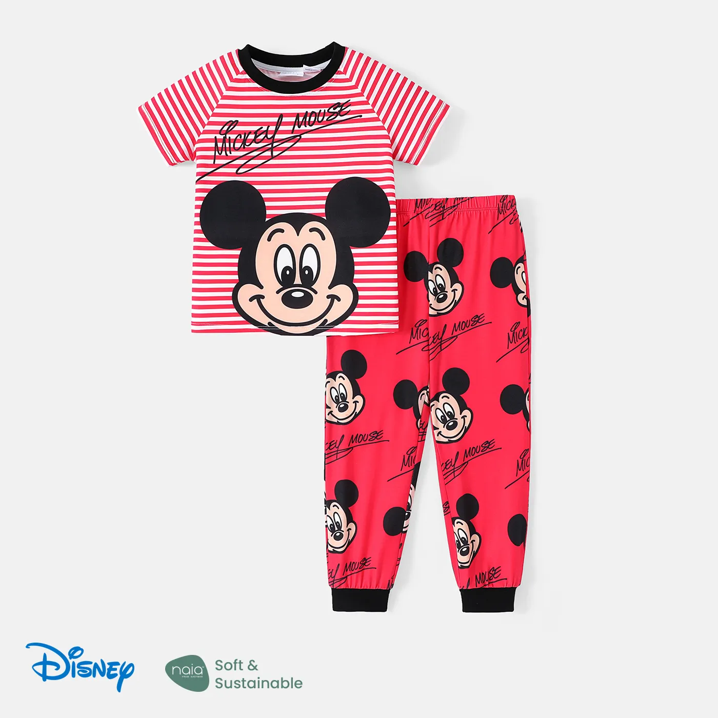 Disney Mickey and Friends Toddler Girl/Boy 2pcs Naia™ Character & Stripe Print Short-sleeve Tee and Pants Set