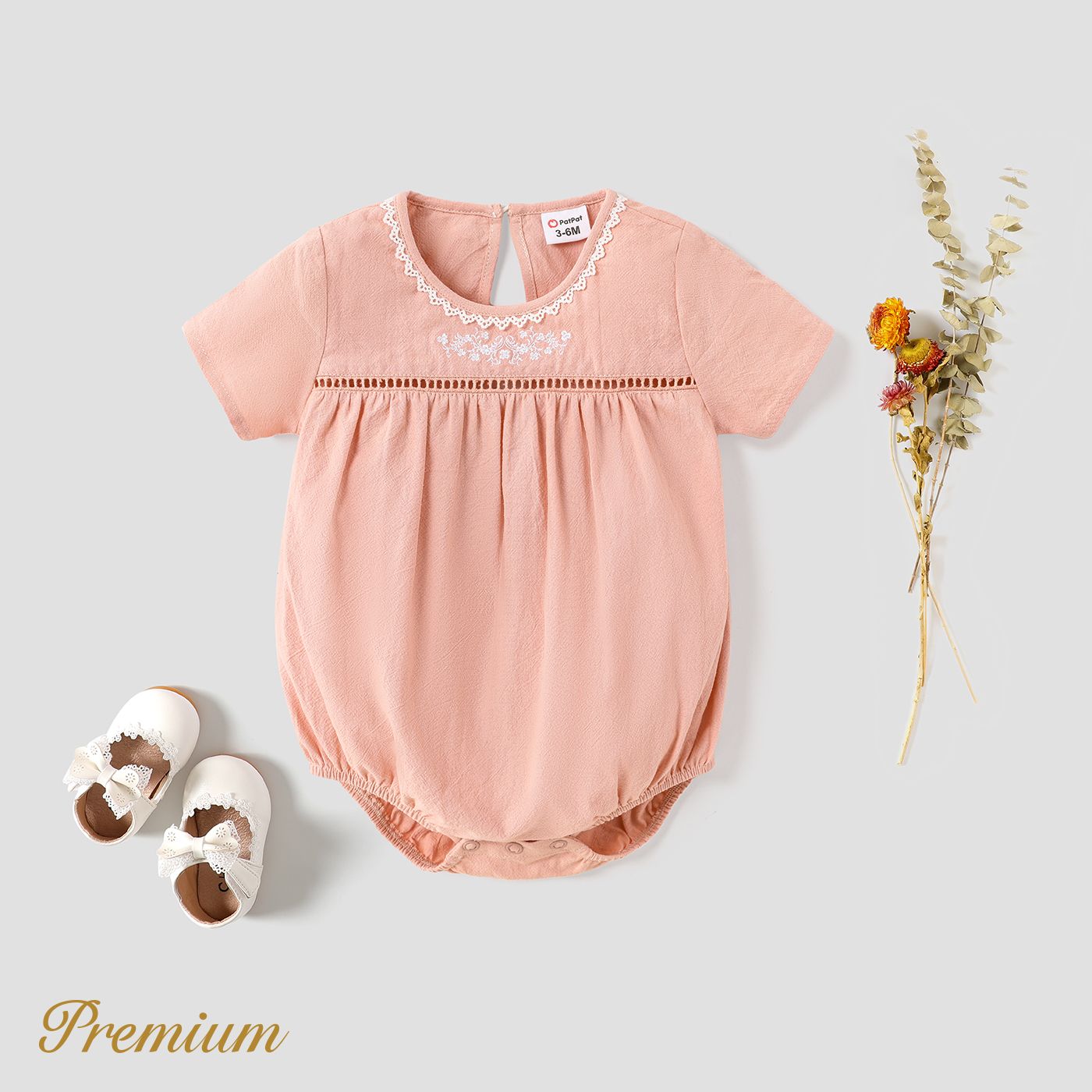 

Baby Girl 100% Cotton Embroidered Round Neck Short-sleeve Romper