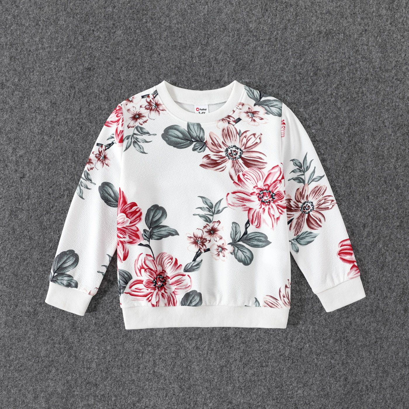 floral print crewneck drop shoulder lace  long-sleeve tops for mom and me