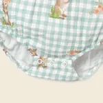 Baby Girl 100% Cotton Ruffled Spliced Rabbit Print Gingham Sleeveless Romper  image 4