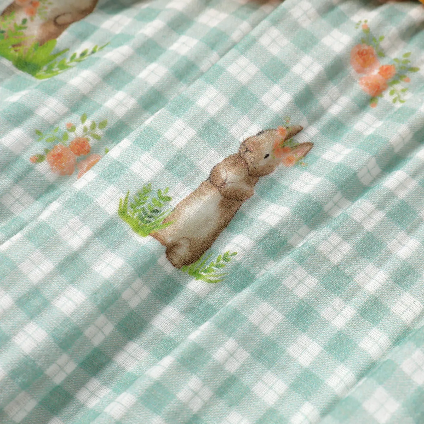 Baby Girl 100% Cotton Ruffled Spliced Rabbit Print Gingham Sleeveless Romper  image 5