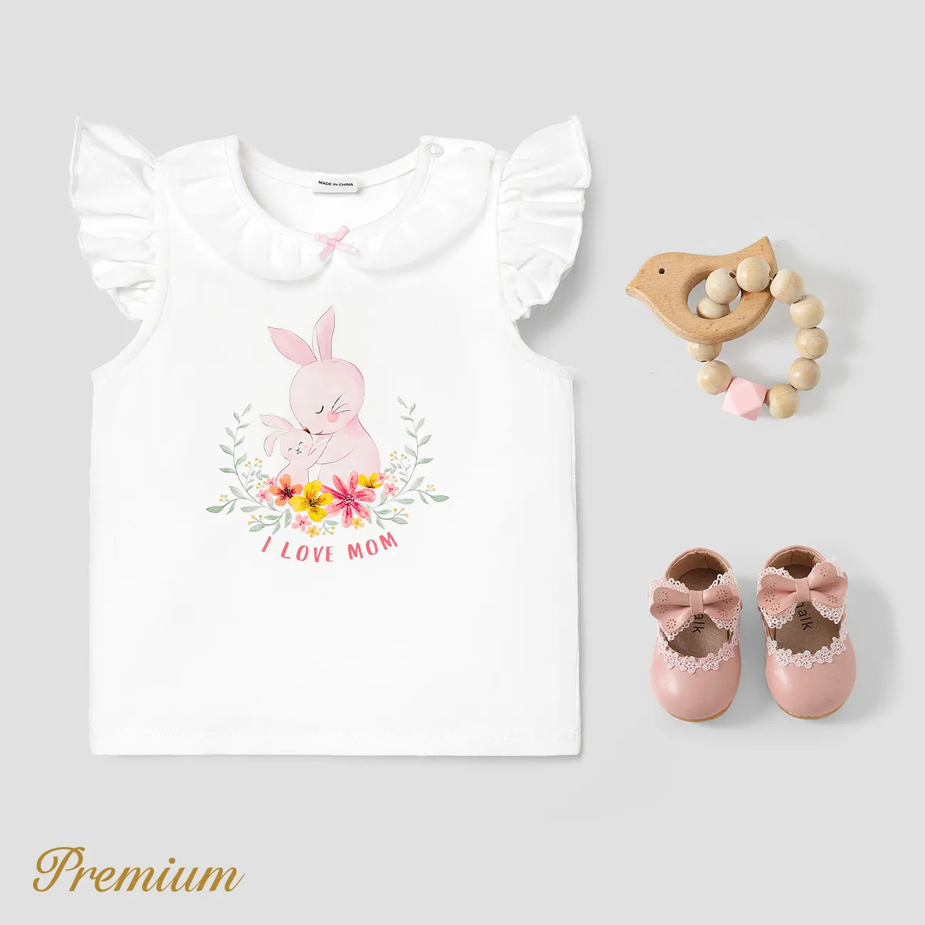 Bebé Chica Mangas con volantes Conejo Elegante Manga corta Camiseta blanquecino big image 1