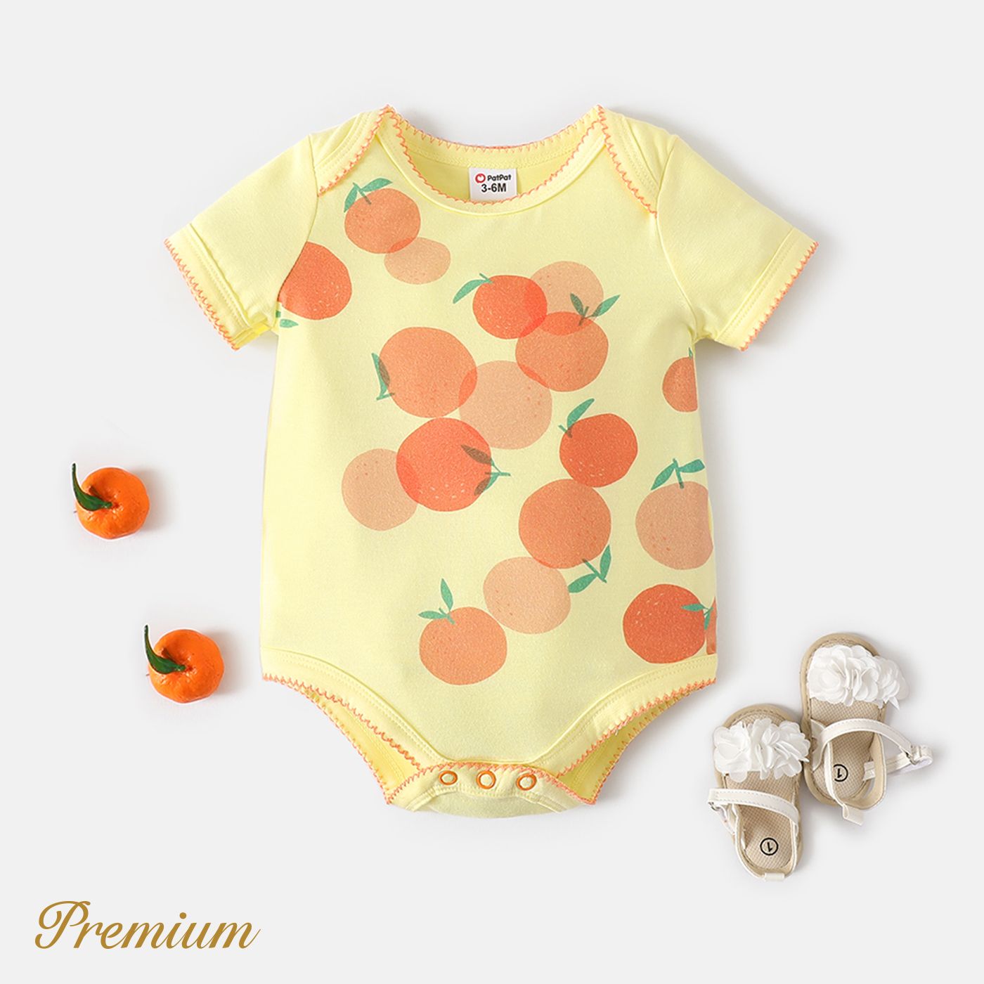 Baby Girl Orange Print Short-sleeve Bodysuit