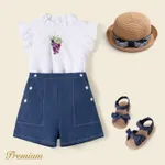 2pcs Kid Girl 100% Cotton Grape Graphic Ruffled Top and Solid Shorts Set  image 5