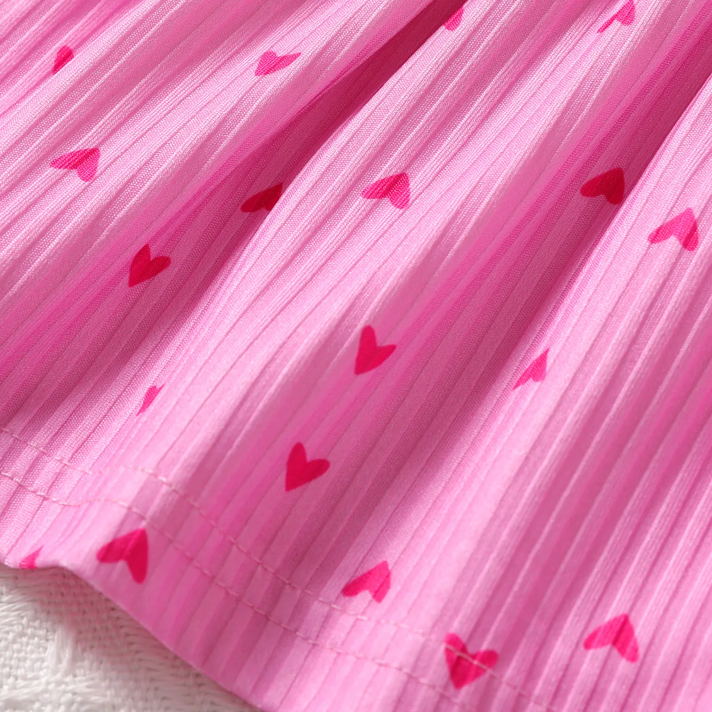 2pcs Kid Girl Allover Strawberry Print Ribbed Ruffle Sleeveless Top and Pants Set Pink image 5