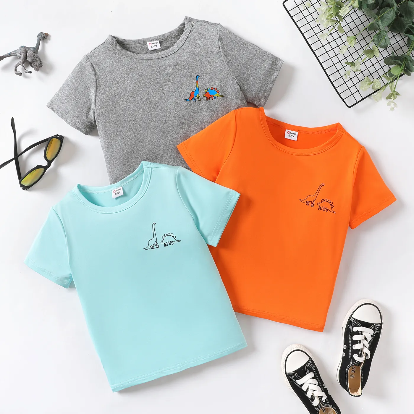 Kid Boy Dinosaur Print Solid Short-sleeve Tee 