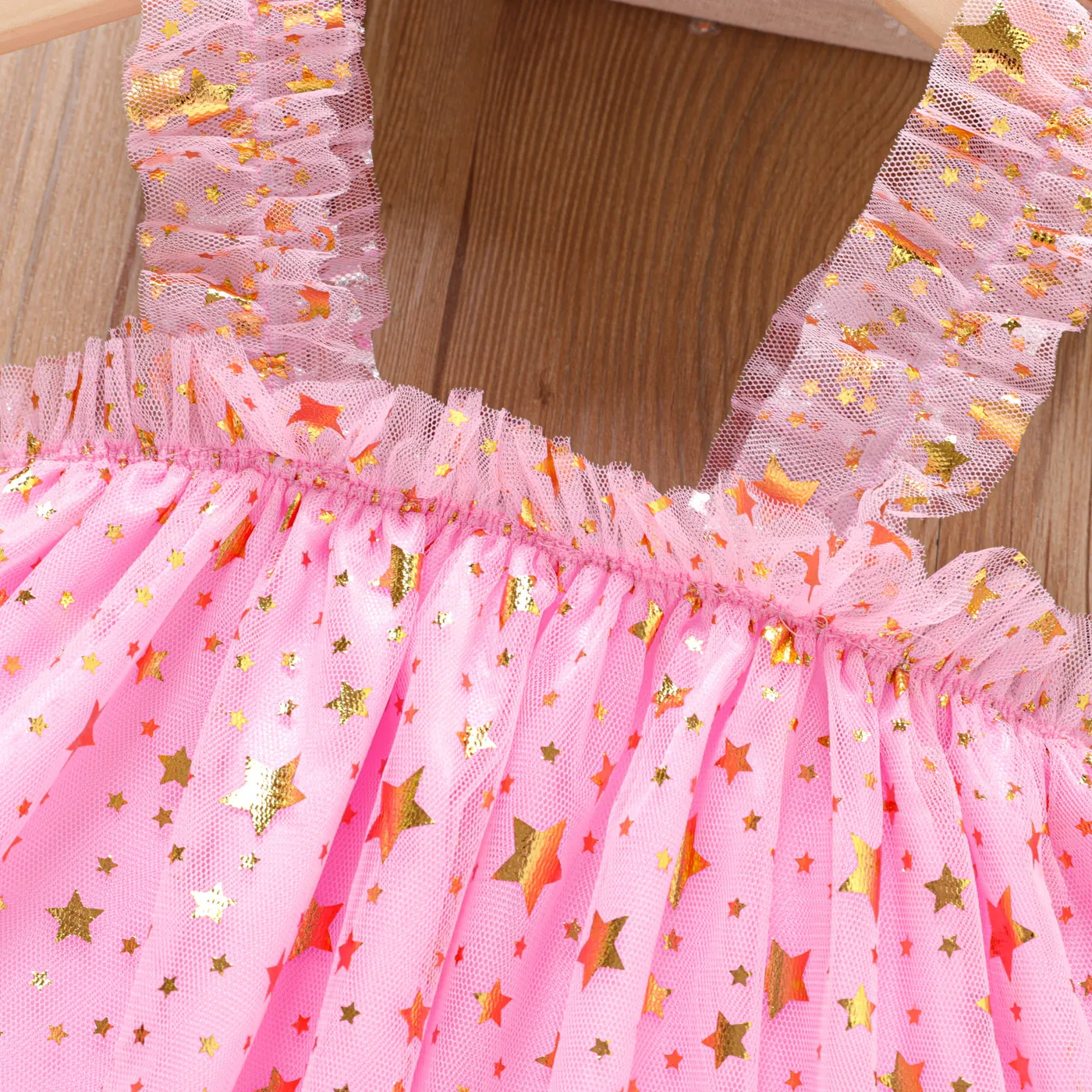 Kid Girl Stars Pattern Mesh Ruched Slip Fairy Dress Pink image 4