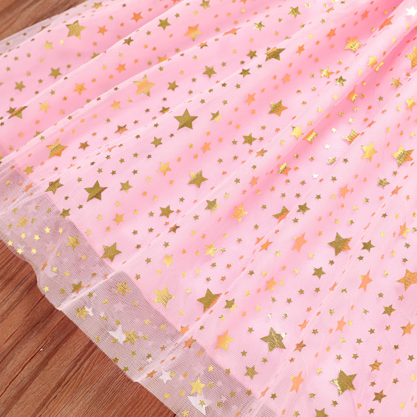 Kid Girl Stars Pattern Mesh Ruched Slip Fairy Dress Pink image 5