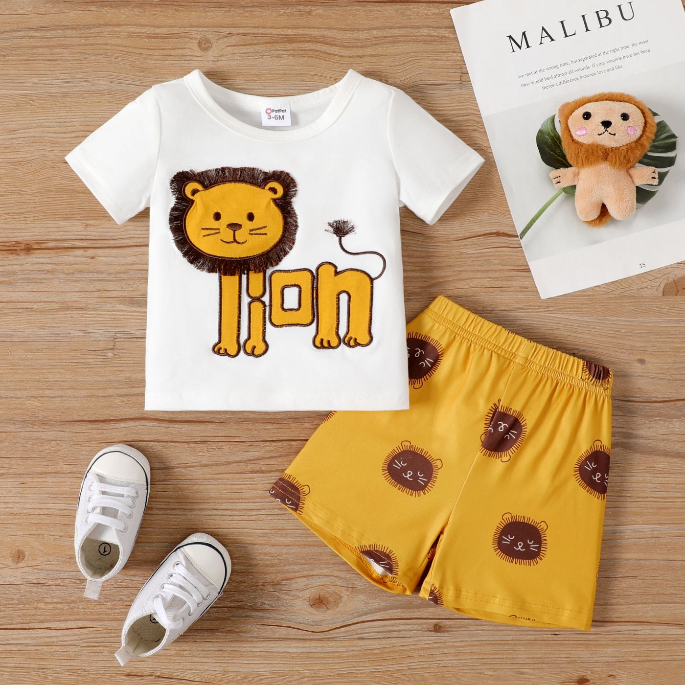2pcs Baby Boy Lion Pattern Short-sleeve Tee And Shorts Set