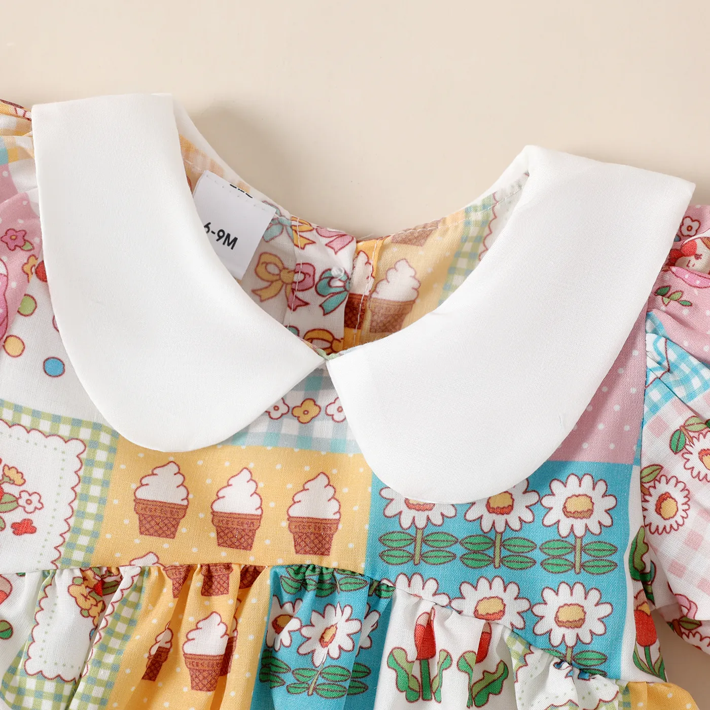 Baby Girl 100% Cotton Allover Print Doll Collar Dress  White image 3
