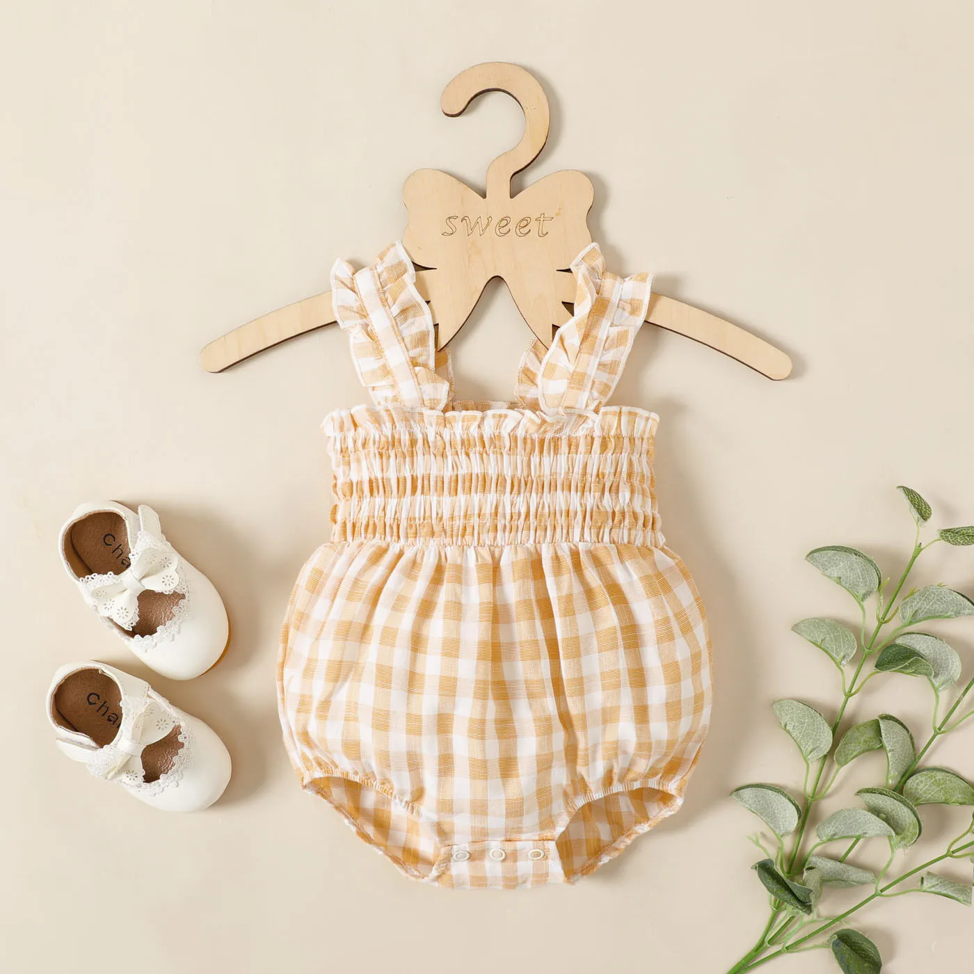 Baby Girl Smocked Plaid Ruffle Strappy Romper