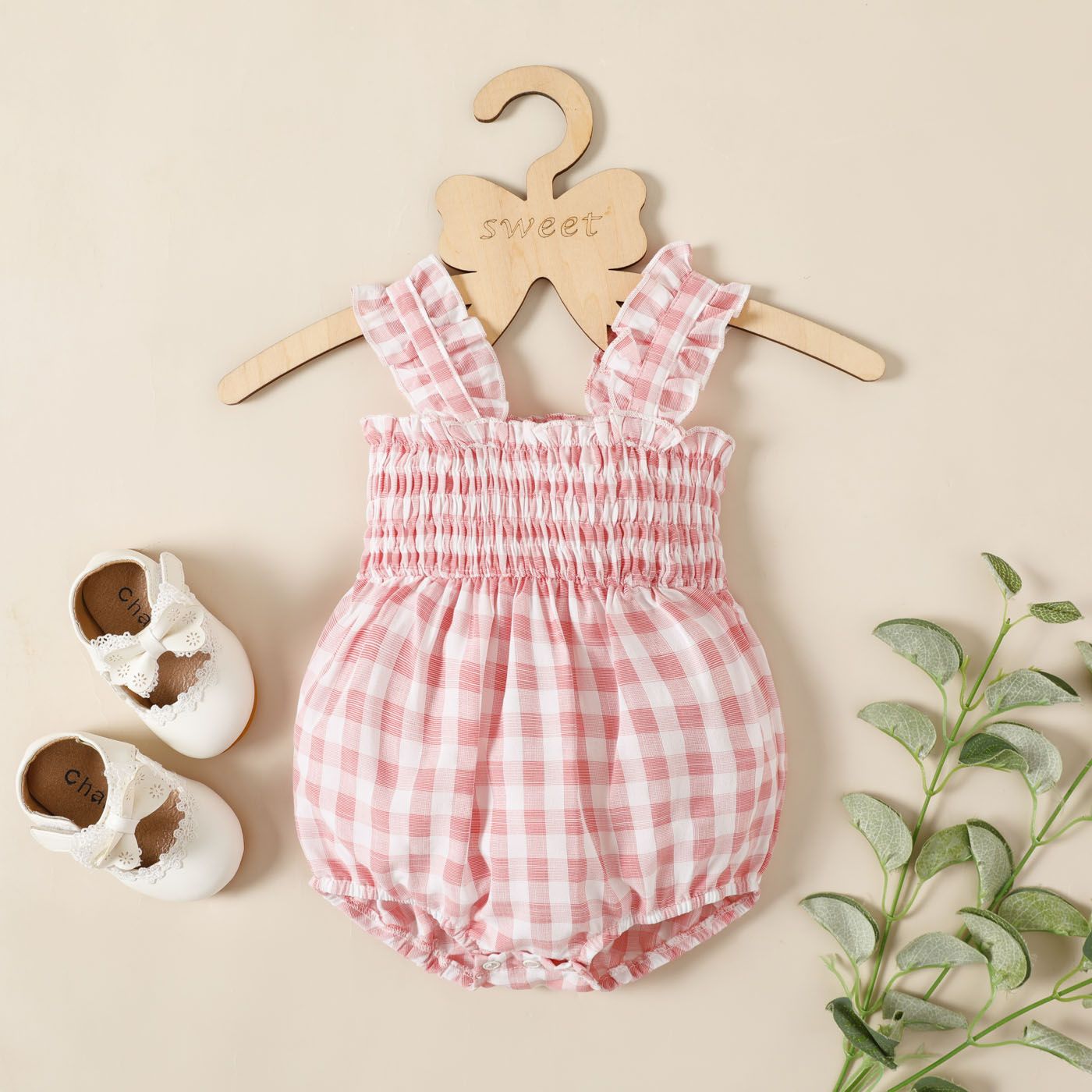 Baby Girl Smocked Plaid Ruffle Strappy Romper