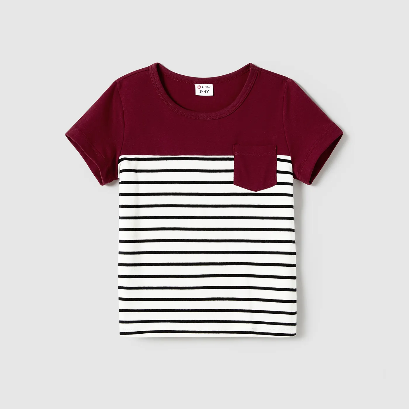 Family Matching Patch Pocket Short-sleeve Button Up Belted Dresses and Striped Short-sleeve T-shirts Sets  big image 6